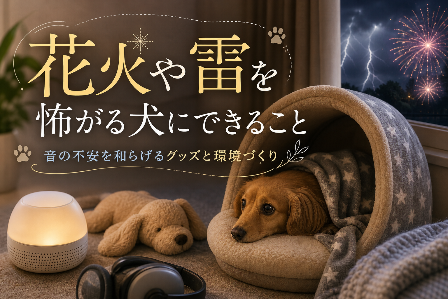 花火や雷を怖がる犬にできること|音の不安を和らげるグッズと環境づくり