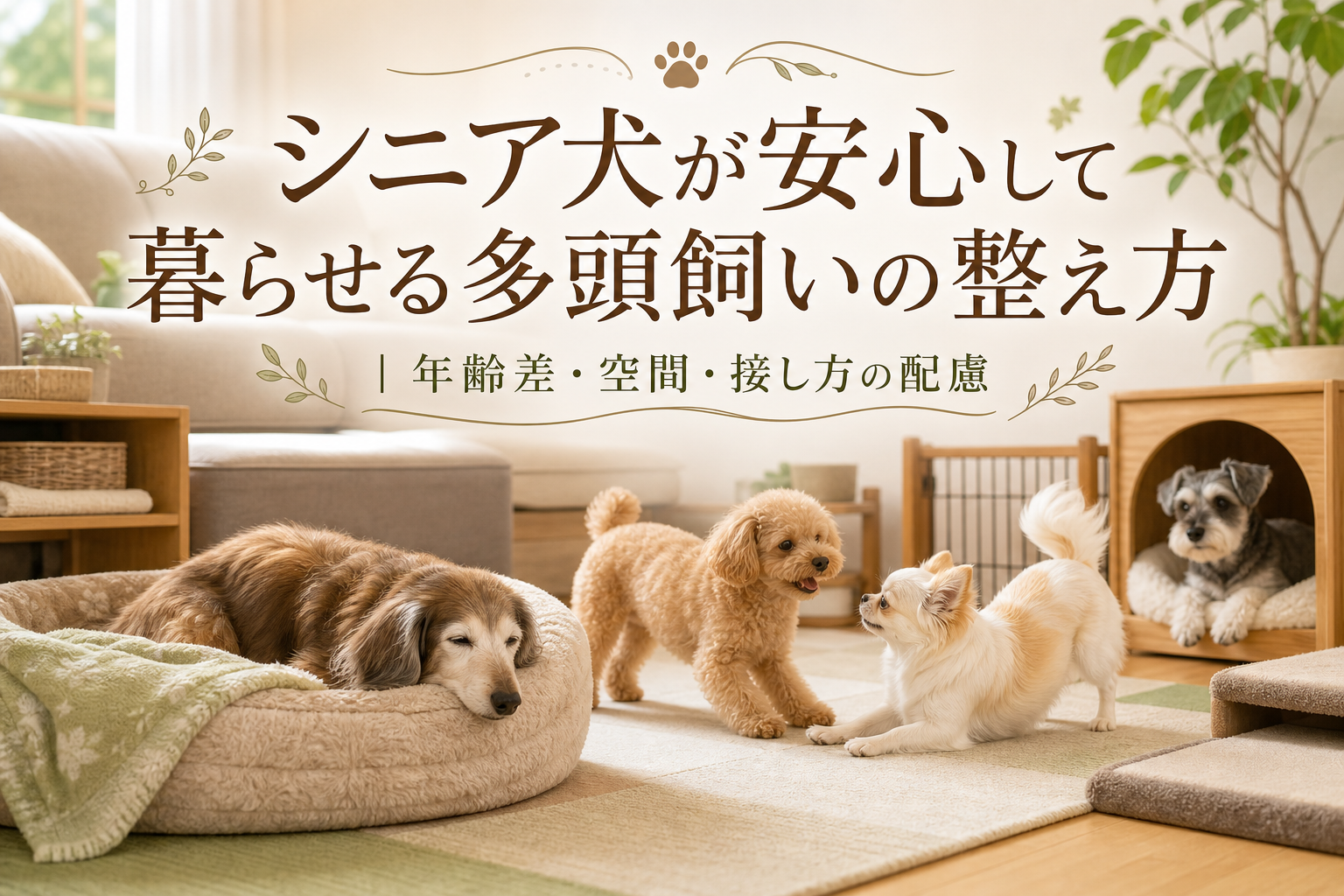 シニア犬が安心して暮らせる多頭飼いの整え方｜年齢差・空間・接し方の配慮