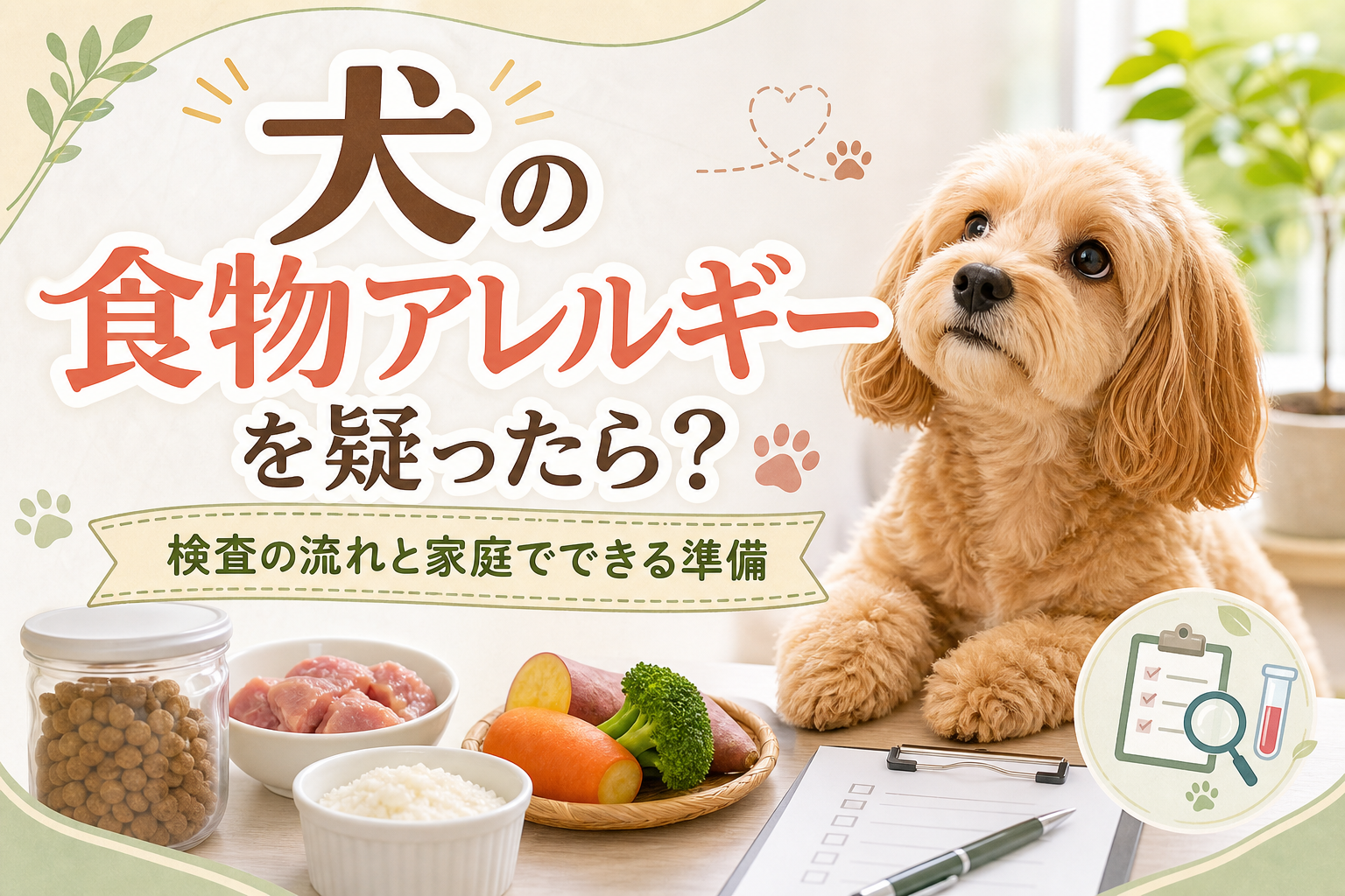 犬の食物アレルギーを疑ったら？検査の流れと家庭でできる準備